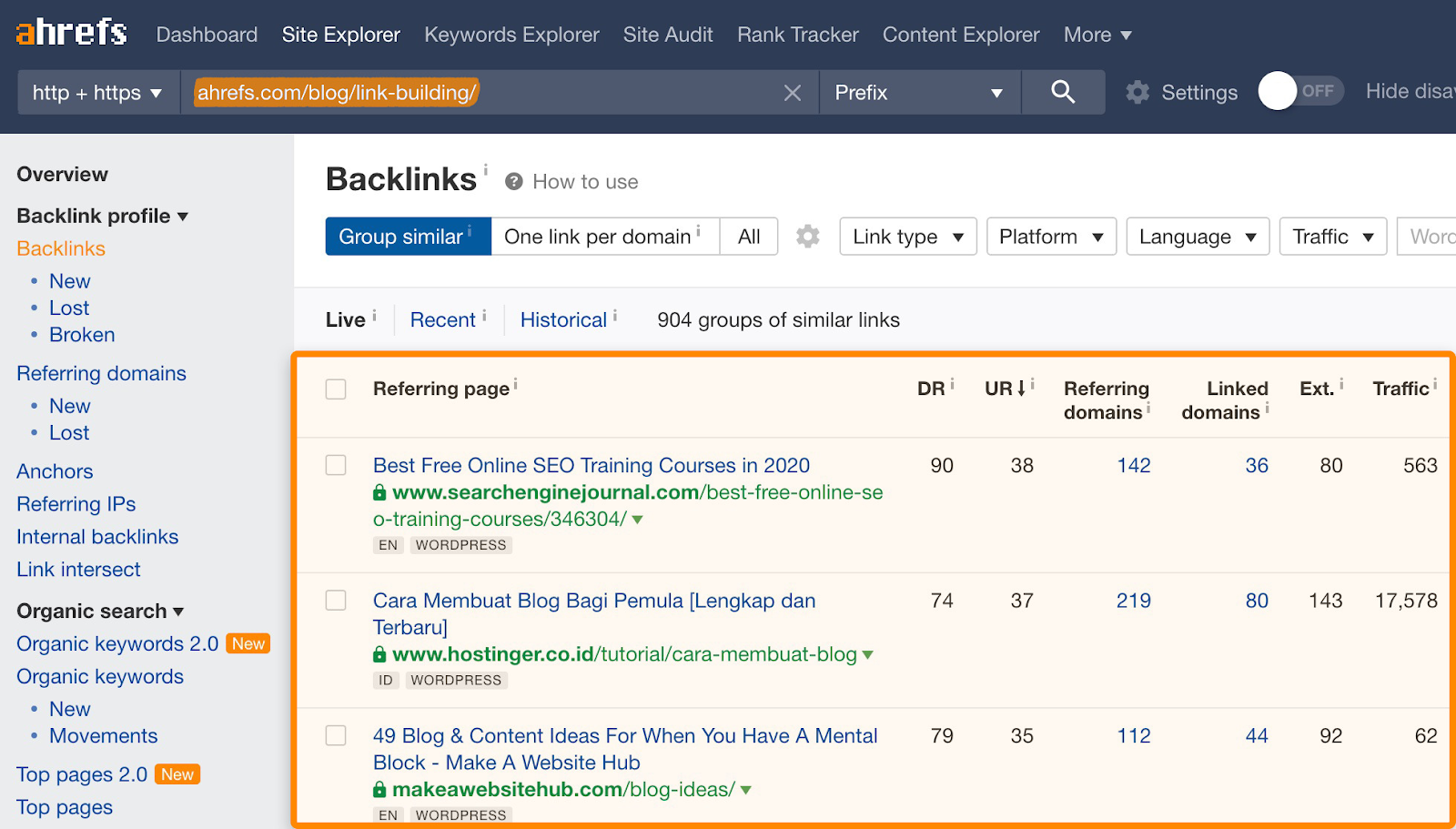 Link building tools: Ahrefs backlink checker