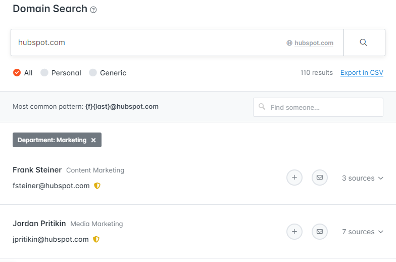 Link building tools: Screenshot from Hunter.io website