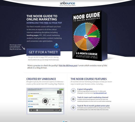 Example of Unbounce using A/B testing to promote their course