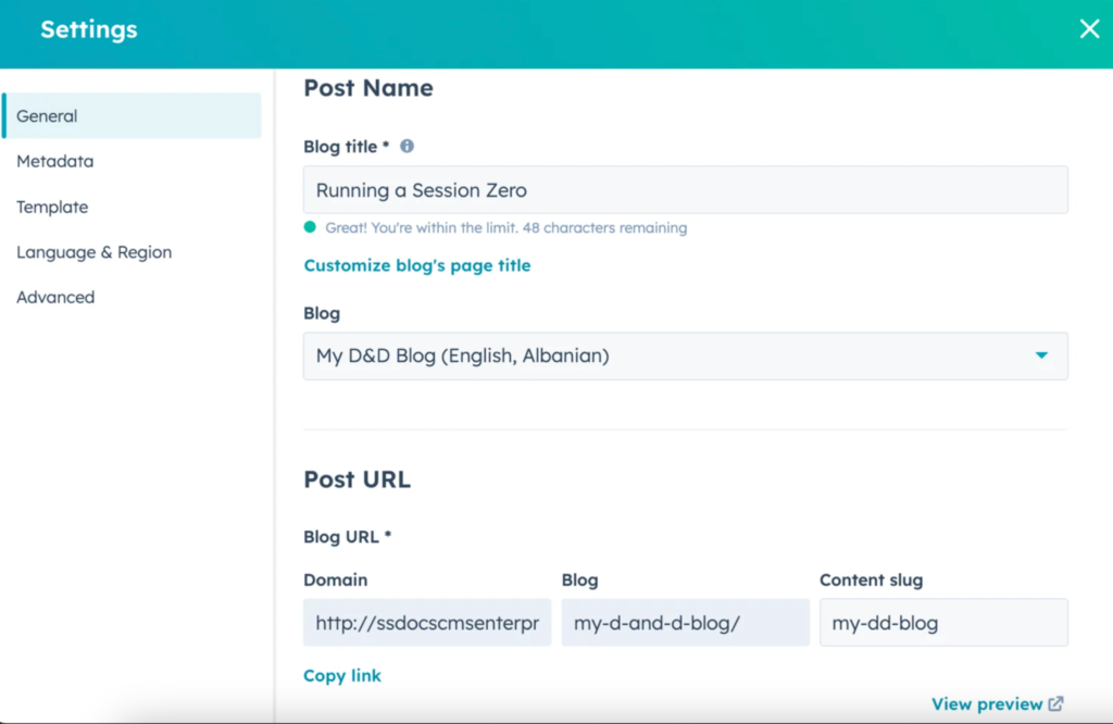 Image of Hubspot's general settings